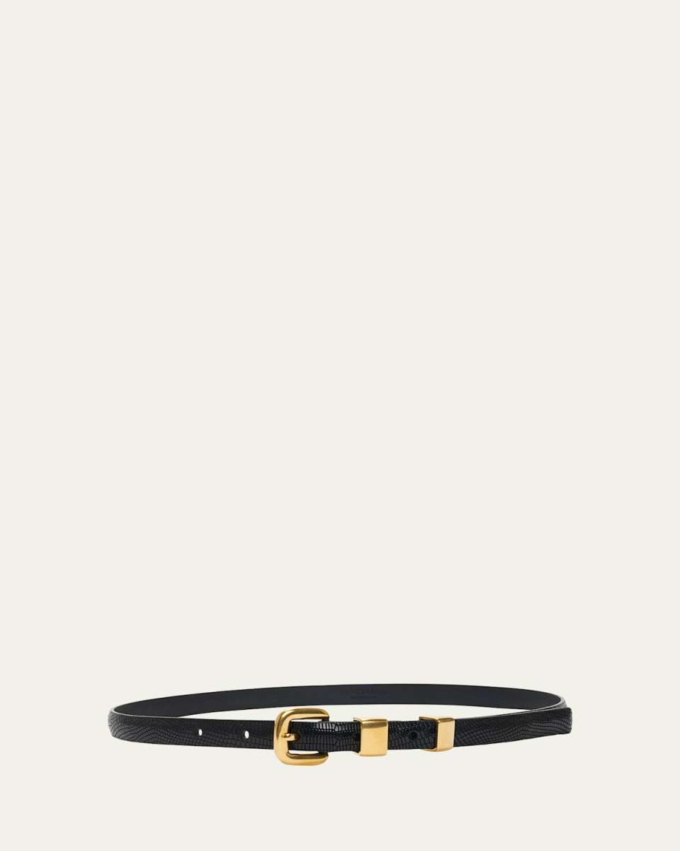 Skinny Leather Belt W/ Gold-Tone Hardwar